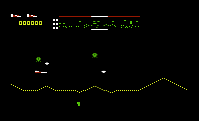 Defender Commodore VIC-20 Screenshot: Game start.