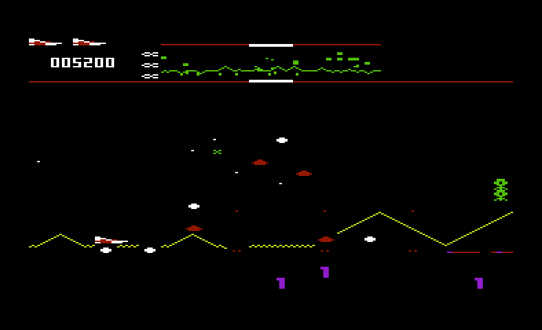 Defender Commodore VIC-20 Screenshot: Different types of enemies appear as the game gets more difficult...