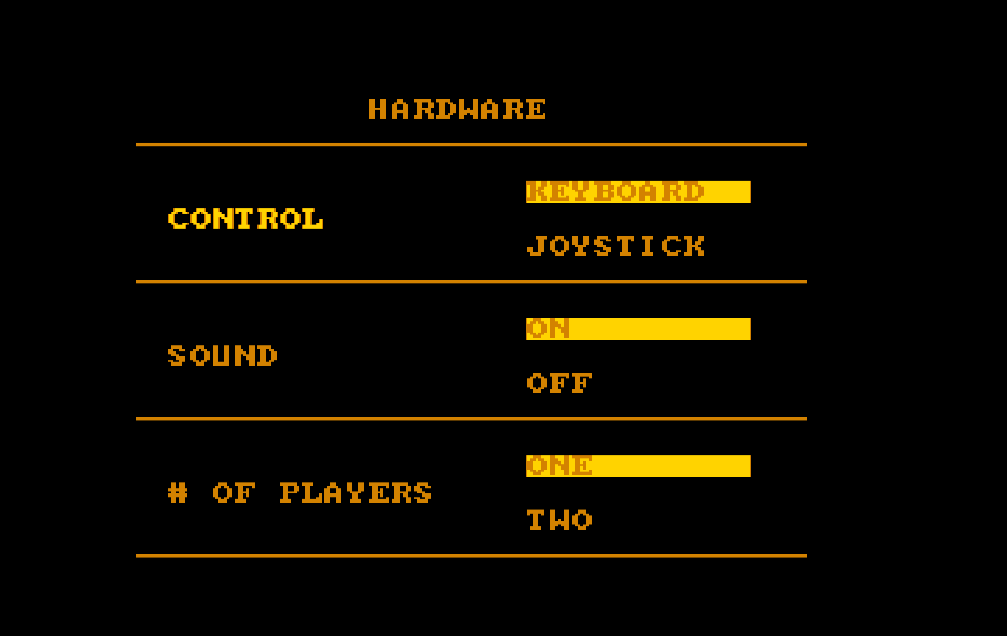 Falcon IBM PC/Compatibles Screenshot: Select your hardware setup.