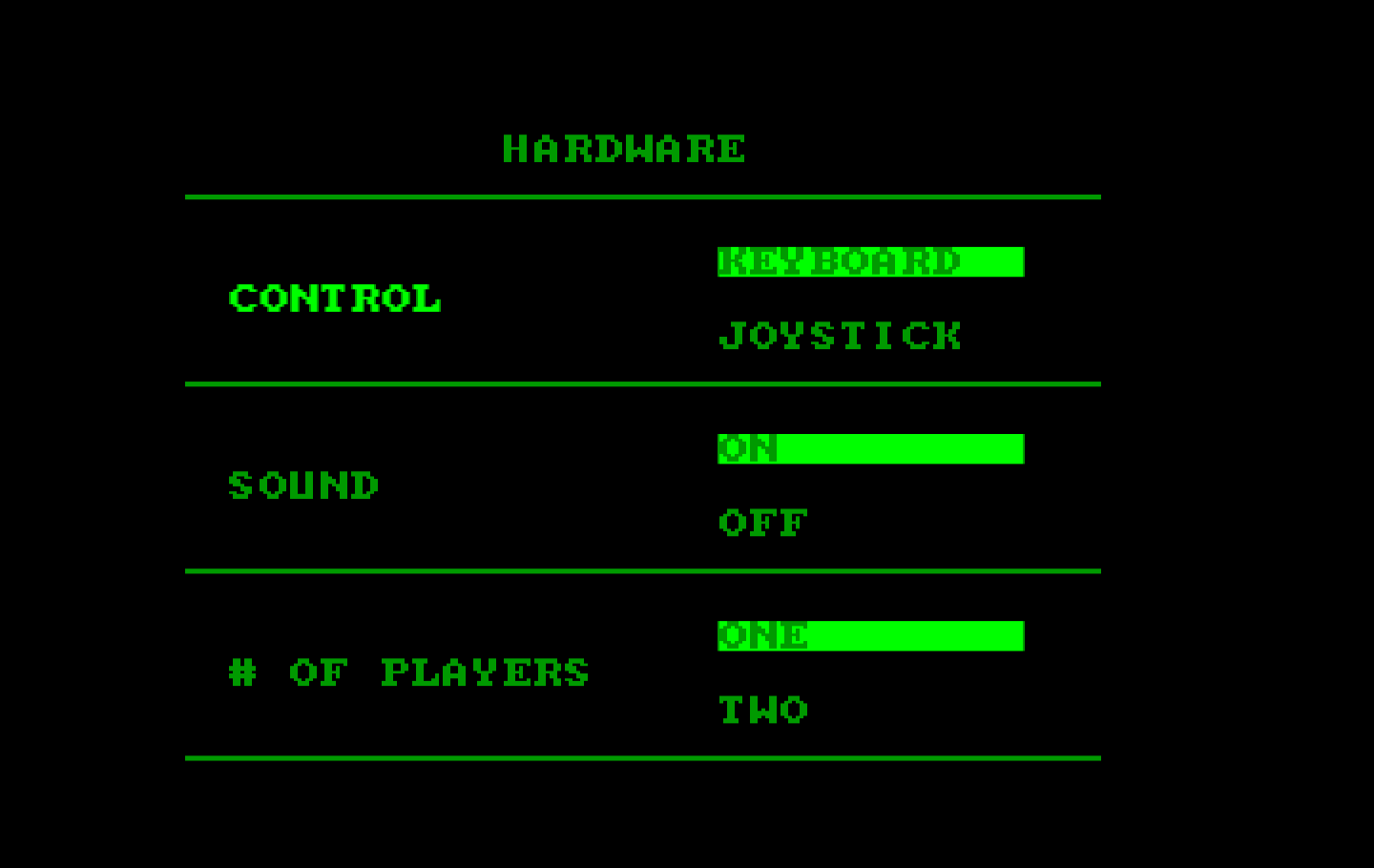 Falcon IBM PC/Compatibles Screenshot: Select your hardware setup.