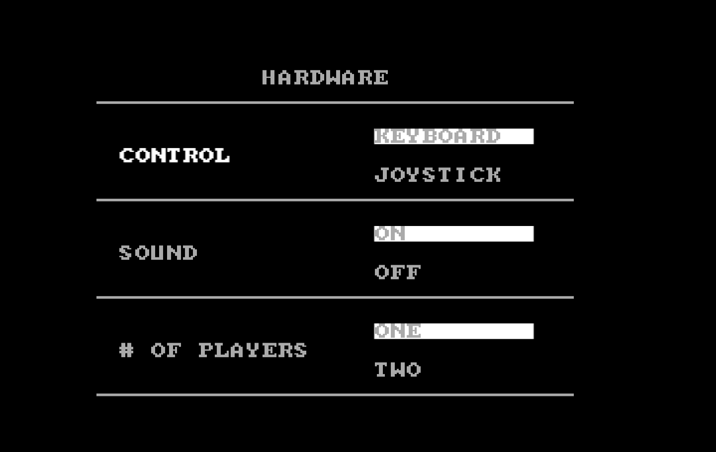 Falcon IBM PC/Compatibles Screenshot: Select your hardware setup.