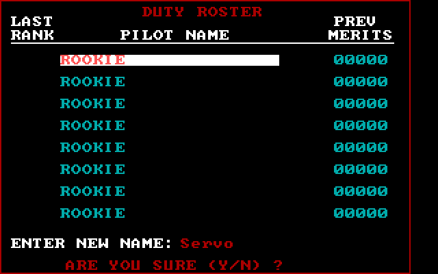 Falcon IBM PC/Compatibles Screenshot: Creating a new pilot.