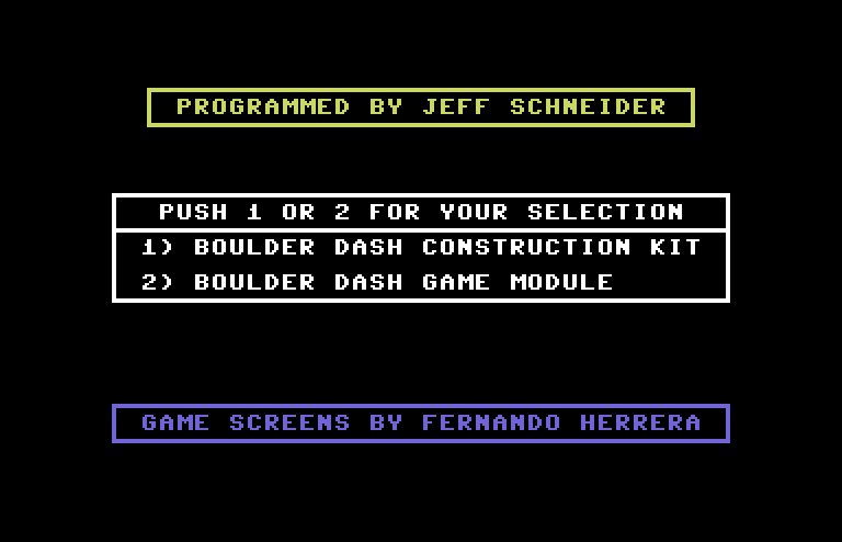 Boulder Dash Construction Kit Commodore 64 Screenshot: The main menu.