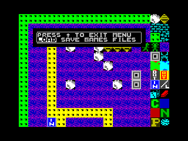 Boulder Dash Construction Kit ZX Spectrum Screenshot: Menu to load/save your cave.