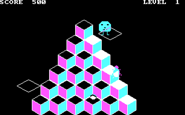 Pyramid Power IBM PC/Compatibles Screenshot: Riding a platform to the top of the pyramid.