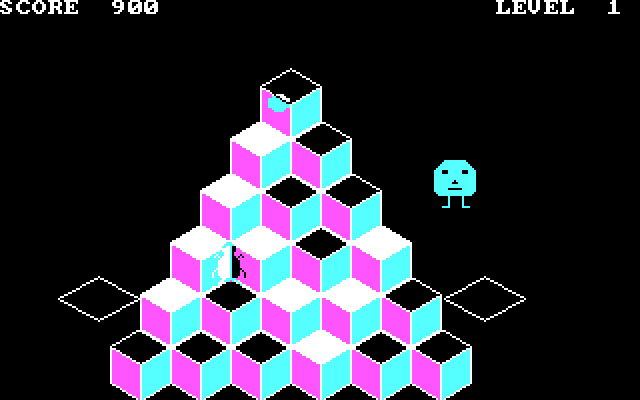 Pyramid Power IBM PC/Compatibles Screenshot: Oops, don't jump off the sides of the pyramid!