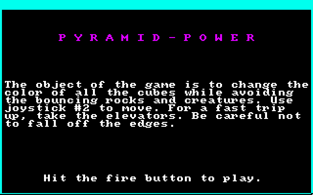 Pyramid Power Amiga Screenshot: Title screen and game instructions.
