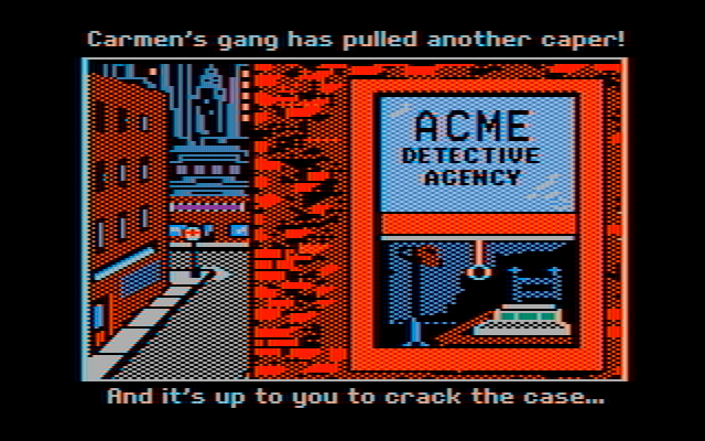 Where in the World is Carmen Sandiego? IBM PC/Compatibles Screenshot: Outside the Acme Detective Agency...