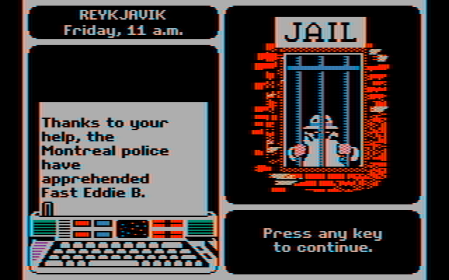 Where in the World is Carmen Sandiego? IBM PC/Compatibles Screenshot: Solved this crime, time for the next one...