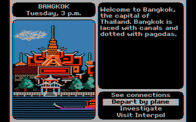 Where in the World is Carmen Sandiego? IBM PC/Compatibles Screenshot: Welcome to Bangkok!