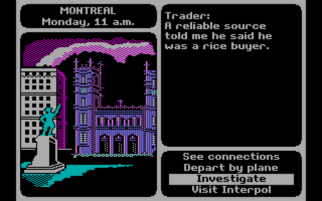 Where in the World is Carmen Sandiego? IBM PC/Compatibles Screenshot: Back on the trail...
