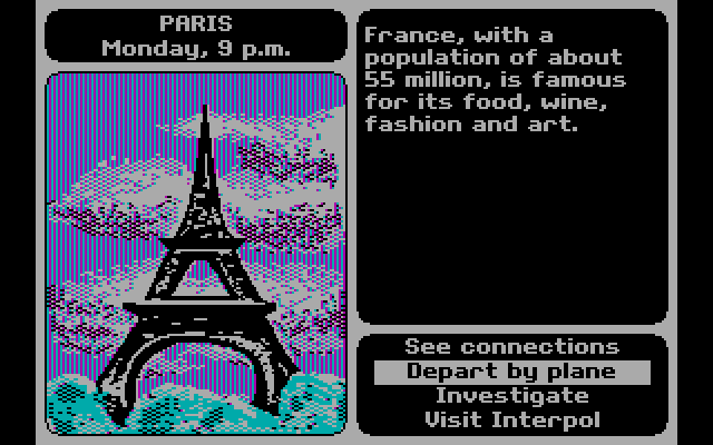 Where in the World is Carmen Sandiego? IBM PC/Compatibles Screenshot: Welcome to Paris!