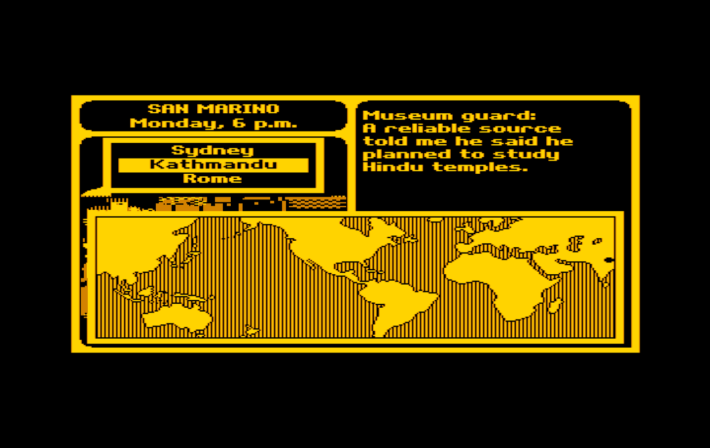 Where in the World is Carmen Sandiego? IBM PC/Compatibles Screenshot: Time to fly to the next destination...
