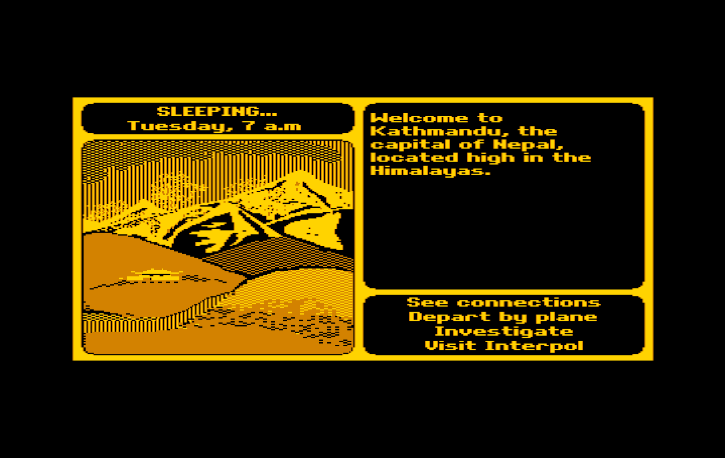 Where in the World is Carmen Sandiego? IBM PC/Compatibles Screenshot: I need to sleep; that will cost some time...