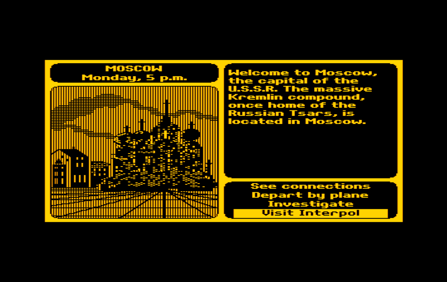 Where in the World is Carmen Sandiego? IBM PC/Compatibles Screenshot: Welcome to Moscow...