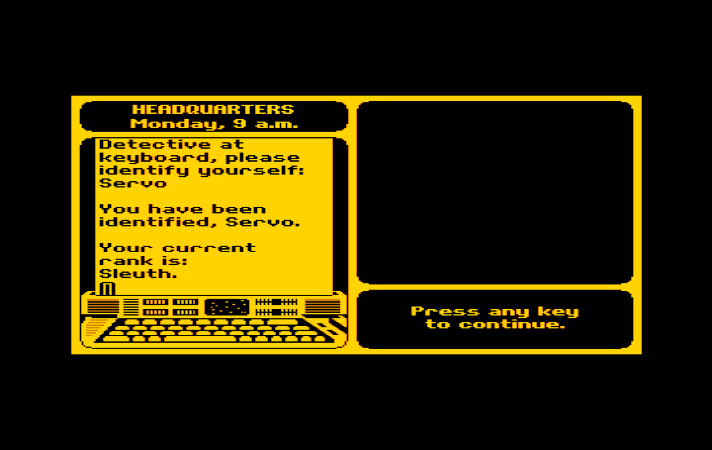 Where in the World is Carmen Sandiego? IBM PC/Compatibles Screenshot: Ready to begin, sleuth?
