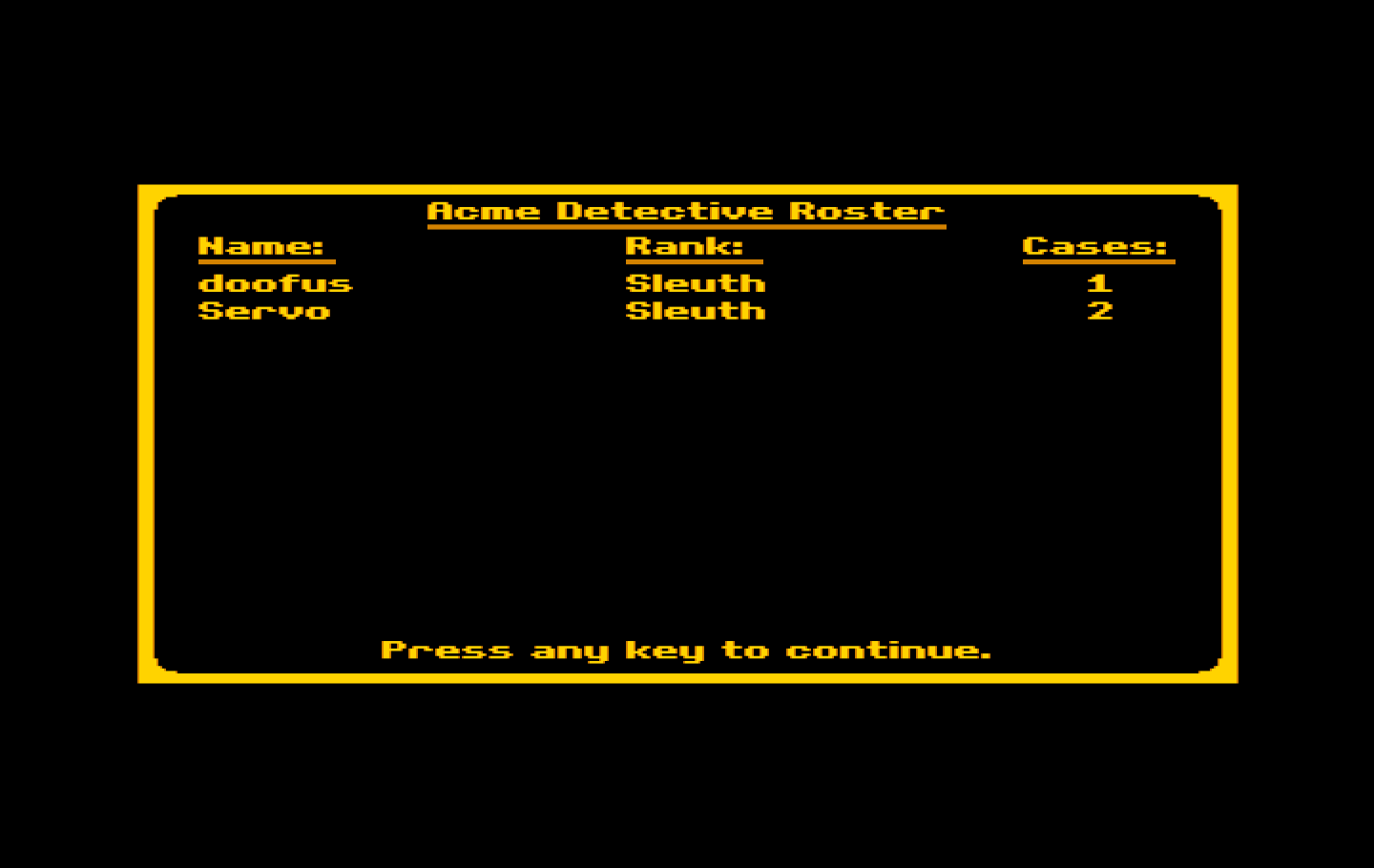 Where in the World is Carmen Sandiego? IBM PC/Compatibles Screenshot: Here's the detective roster...