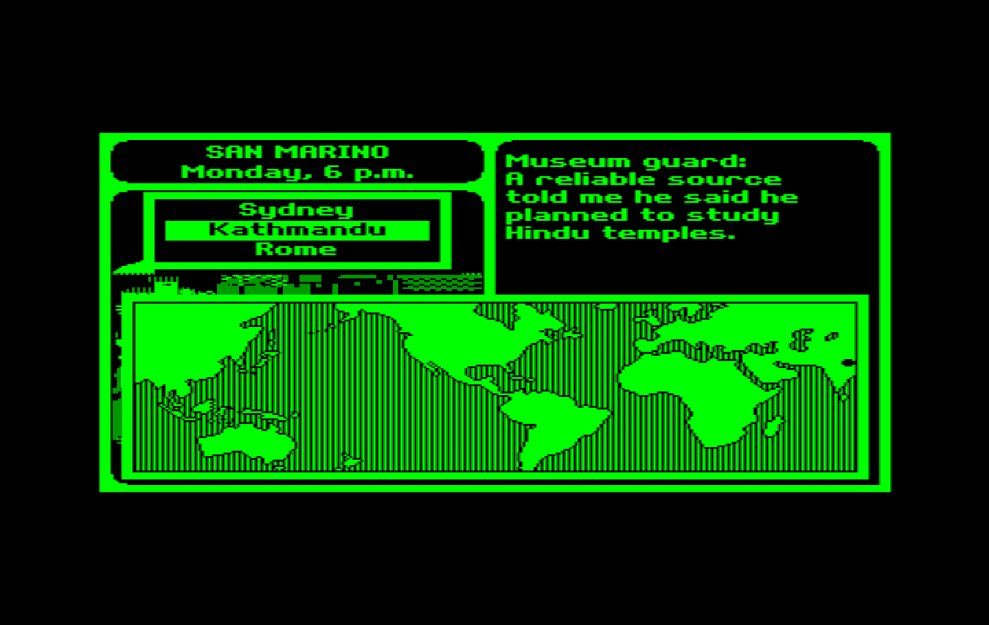 Where in the World is Carmen Sandiego? IBM PC/Compatibles Screenshot: Time to fly to the next destination...