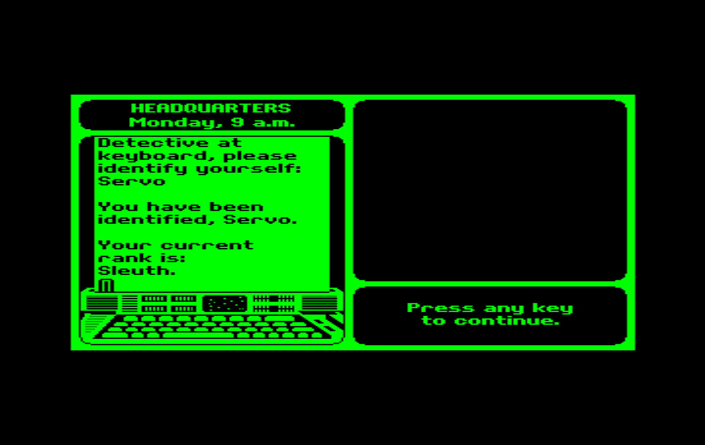 Where in the World is Carmen Sandiego? IBM PC/Compatibles Screenshot: Ready to begin, sleuth?