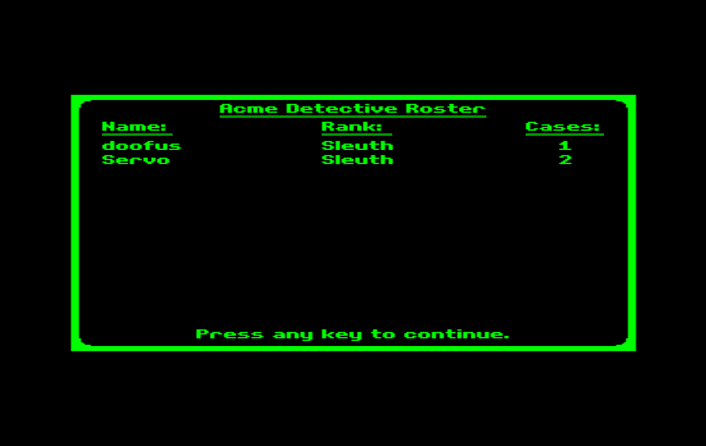Where in the World is Carmen Sandiego? IBM PC/Compatibles Screenshot: Here's the detective roster...