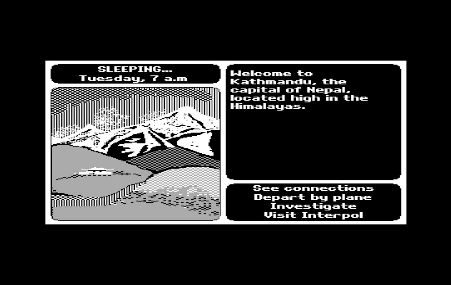 Where in the World is Carmen Sandiego? IBM PC/Compatibles Screenshot: I need to sleep; that will cost some time...