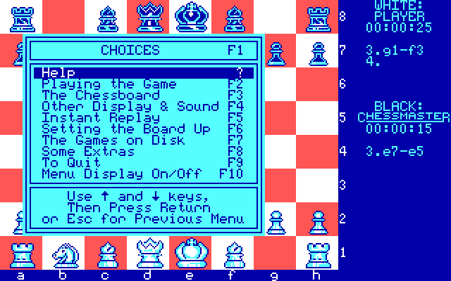 Chessmaster 2000, The IBM PC/Compatibles Screenshot: The main menu.