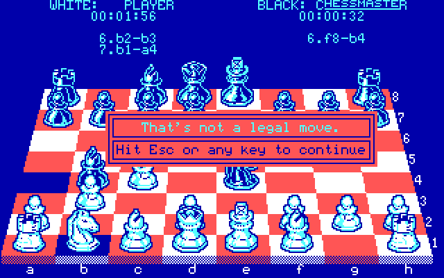 Chessmaster 2000, The IBM PC/Compatibles Screenshot: Oops, that's not a legal move!