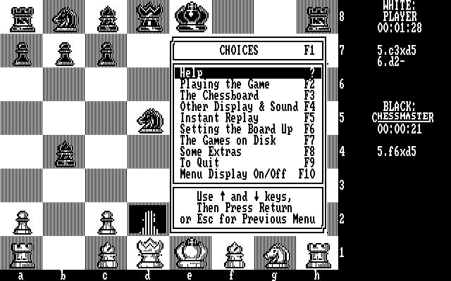 Chessmaster 2000, The IBM PC/Compatibles Screenshot: The main game menu.
