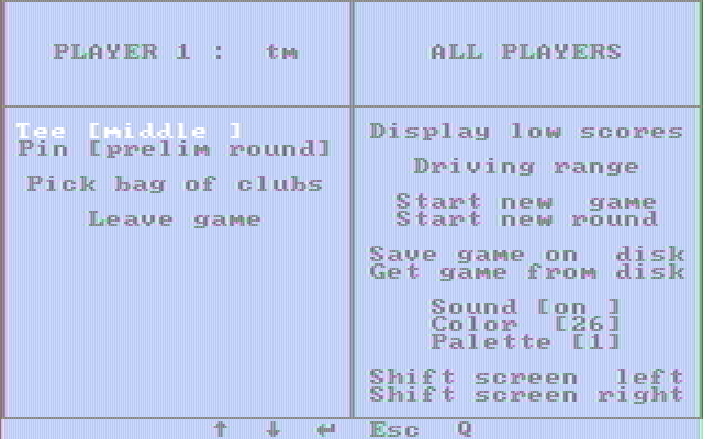 Championship Golf: The Great Courses of the World - Volume One: Pebble Beach IBM PC/Compatibles Screenshot: The main menu.