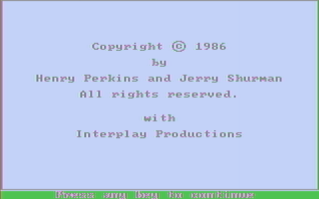 Championship Golf: The Great Courses of the World - Volume One: Pebble Beach IBM PC/Compatibles Screenshot: Copyright screen.