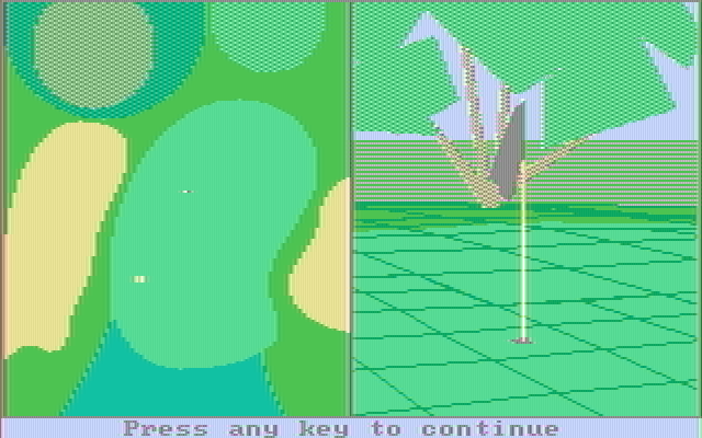 Championship Golf: The Great Courses of the World - Volume One: Pebble Beach IBM PC/Compatibles Screenshot: My putt missed, press a key to continue...