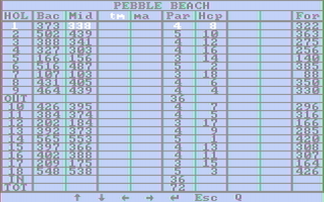 Championship Golf: The Great Courses of the World - Volume One: Pebble Beach IBM PC/Compatibles Screenshot: Entering player information for a new game.