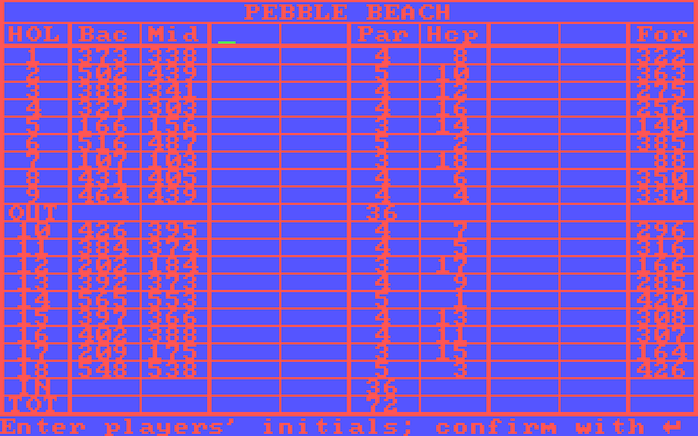 Championship Golf: The Great Courses of the World - Volume One: Pebble Beach IBM PC/Compatibles Screenshot: Setting up the players.