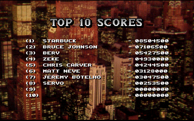 Crime Wave IBM PC/Compatibles Screenshot: High scores.