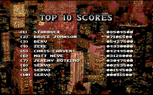 Crime Wave IBM PC/Compatibles Screenshot: Top scores.