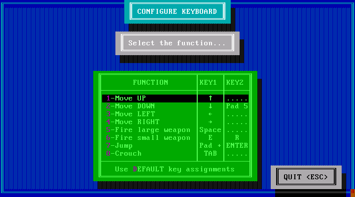 Crime Wave IBM PC/Compatibles Screenshot: Keyboard configuration.