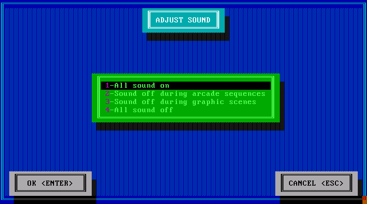 Crime Wave IBM PC/Compatibles Screenshot: Sound setup.