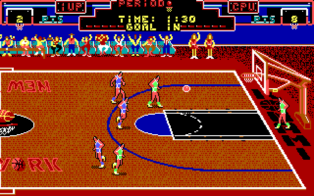Double Dribble IBM PC/Compatibles Screenshot: Attempted a shot, but missed!