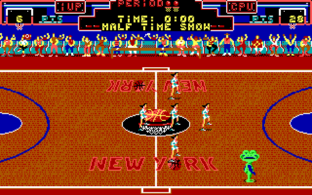 Double Dribble IBM PC/Compatibles Screenshot: Halftime show ending, everyone is leaving...