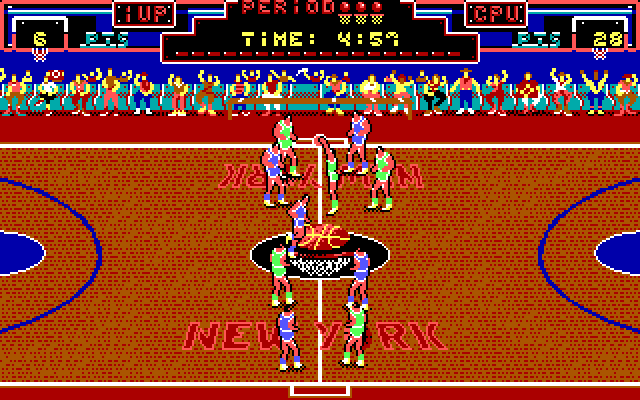 Double Dribble IBM PC/Compatibles Screenshot: Green team recovers the ball...