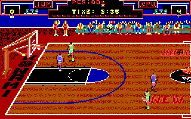 Double Dribble IBM PC/Compatibles Screenshot: Blue team defending...poorly...