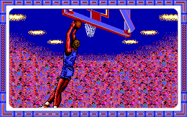 Double Dribble IBM PC/Compatibles Screenshot: Slam dunk attempt...