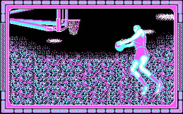 Double Dribble IBM PC/Compatibles Screenshot: Attempting a slam dunk...