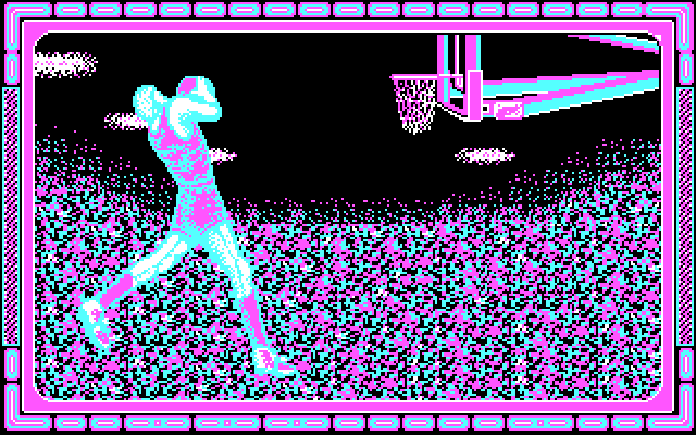 Double Dribble IBM PC/Compatibles Screenshot: There are several different animated sequences for slam dunks.