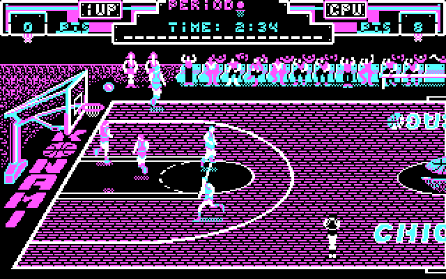Double Dribble IBM PC/Compatibles Screenshot: Attempting a 3 point shot...will it go in?