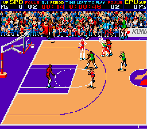 Double Dribble Arcade Screenshot: Red team trying to score...