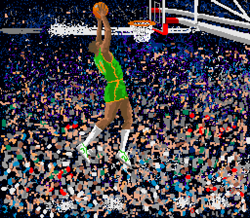 Double Dribble Arcade Screenshot: One of the attempted slam dunk animations...