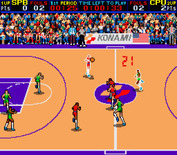 Double Dribble for Arcade - The players with the flashing white outline are controlled by the player.