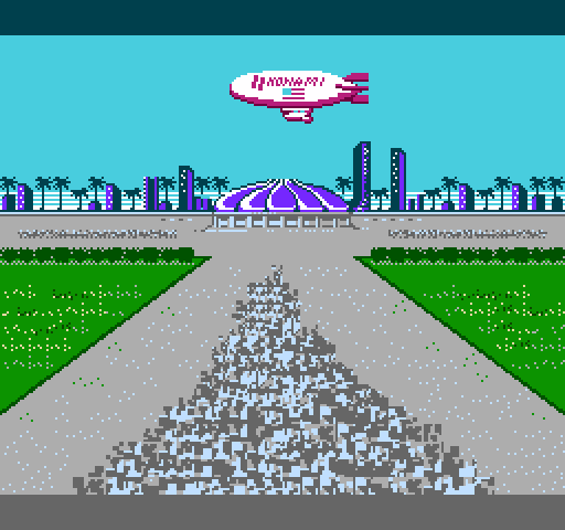 Double Dribble NES / Famicom Screenshot: Game start; the crowd pours into the arena!