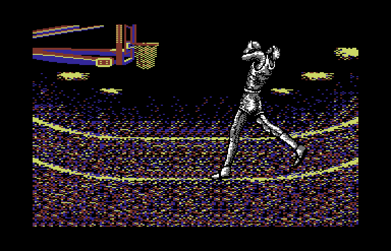 Double Dribble Commodore 64 Screenshot: There are several different slam dunk animations.